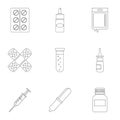 Drug forms icon set, outline style