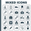 Drug Icons Set. Collection Of Pellet, Surgical Bag, Nanny And Other Elements. Also Includes Symbols Such As Pills, Pill