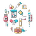 Drug medicine icons set, cartoon style Royalty Free Stock Photo