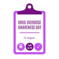Drug overdose awareness day purple cheklist vector illustration