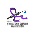 Drug overdose awareness day purple ribbon vector