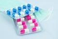 Drug panel blue white and pink white. green put on a mask. Royalty Free Stock Photo