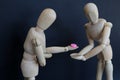 drug pill dealing taking series with wooden manikin figures