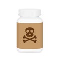 Drug poison, dangerous drug bottle isolated on white background, medical bottle and poison label sign