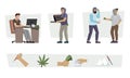 drug sales. bandit selling marijuana and medicine pills. Vector cartoon people