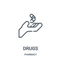 drugs icon vector from pharmacy collection. Thin line drugs outline icon vector illustration Royalty Free Stock Photo