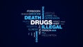 Drugs illegal death narcotic overdose injection addiction problems heroin cocaine treatment animated word cloud