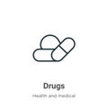 Drugs outline vector icon. Thin line black drugs icon, flat vector simple element illustration from editable health and medical