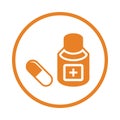 Drugs, pills, medicine icon. Orange color vector EPS Royalty Free Stock Photo