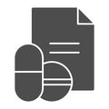 Drugs recipe solid icon. Pills recipe vector illustration isolated on white. Prescription glyph style design, designed
