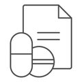 Drugs recipe thin line icon. Pills recipe vector illustration isolated on white. Prescription outline style design