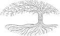 Druidic Yggdrasil tree, oval silhouette, black and white logo Royalty Free Stock Photo