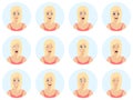 Sexy and beautiful young girl avatars with different expressions. Girl emotion faces cartoon vector illustration. Woman emoji face