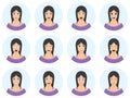 Pretty woman with different facial expressions set. Pack of emotions - young girl avatar in flat cartoon style. Vector illustratio Royalty Free Stock Photo