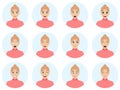 Set of cute girl avatar expressions face emotions. Flat cartoon colorful vector illustration of sexy girl with different facial ex Royalty Free Stock Photo