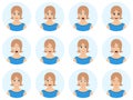 Business woman character emotions. Cute blond girl avatar. Ser of facial expression. High quality vector illustration. Royalty Free Stock Photo