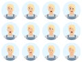 Set of male facial emotions. Handsome blond man emoji character with different expressions. Vector illustration in cartoon style. Royalty Free Stock Photo