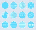 Magic, light blue christmas balls stickers isolated on gray background. High quality vector set of christmas baubles. Royalty Free Stock Photo