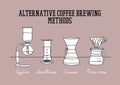 Hipster hand drawn alternative coffee brewing methods. Royalty Free Stock Photo