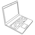 Black and white laptop. Black outline and white filling on transparent background.