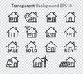 Set of house line icons. Smart, eco, sale, rent vector house icons on transparent background.