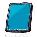 Hand drawn colorful doodle illustration of tablet on white background