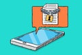 Cartoon style vector illustration of document file locked with chains and padlock on mobile screen