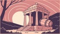 Drum by Ancient Temple Ruins at Sunset, vector design Generative AI Royalty Free Stock Photo