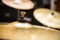 Drum bronze cymbal plate close up rythm concept Royalty Free Stock Photo