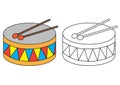 Drum. Coloring page. Educational game for preschool children.