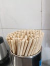 The drum contained disposable bamboo chopsticks. Royalty Free Stock Photo