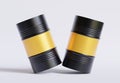 Drum Container oil industry. Gold and black barrels with oil drop label