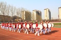 Drum corps marching on the playground