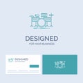 drum, drums, instrument, kit, musical Business Logo Line Icon Symbol for your business. Turquoise Business Cards with Brand logo