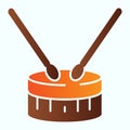 Drum with drumsticks flat icon. Percussion musical instrument vector illustration isolated on white. Festive march Royalty Free Stock Photo