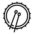 Drum and drumsticks icon, outline style