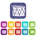 Drum and drumsticks icons set flat Royalty Free Stock Photo