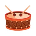 Drum and drumsticks percussion musical instrument isolated icon