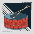 Drum flat icon and drum sticks, closeup Royalty Free Stock Photo