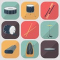 Drum flat icons. Flat design. Shadow. Vector