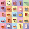 Drum icons set flat vector. Instrument music Royalty Free Stock Photo
