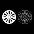 Drum industry circle round set icon white color vector illustration image solid fill outline contour line thin flat style Royalty Free Stock Photo