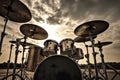 Drum Kit Against Sky Background. Generative AI Royalty Free Stock Photo