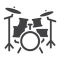 Drum kit glyph icon, music and instrument,