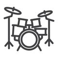 Drum kit line icon, music and instrument,