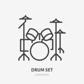 Drum kit line icon, vector pictogram of percussion. Musical instrument illustration, sign for music store logo Royalty Free Stock Photo
