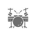 Drum kit, musical instrument grey icon. Isolated on white background Royalty Free Stock Photo