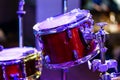 drum kit. set of drums, cymbals and other percussion instruments on stage