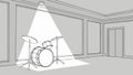 A drum kit on a stage, illuminated by a single overhead spotlight. vector design Generative AI Royalty Free Stock Photo