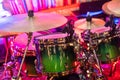 Drum kit on stage in the spotlight color Royalty Free Stock Photo
